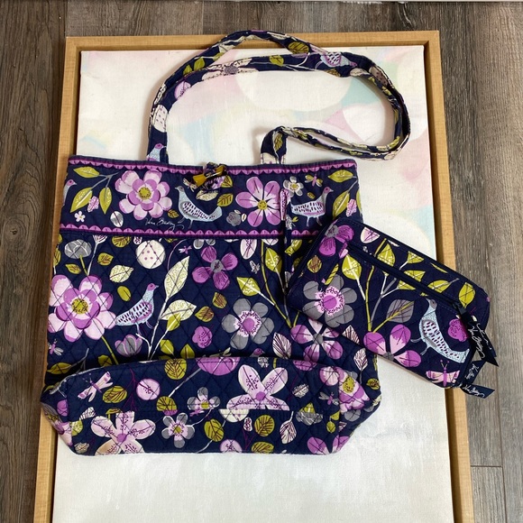 Vera Bradley Handbags - Vera Bradley Nightingale purple floral tote wallet